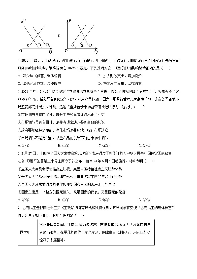 重庆市荣昌仁义中学校2023-2024学年高三下学期5月月考政治试题（原卷版+解析版）02
