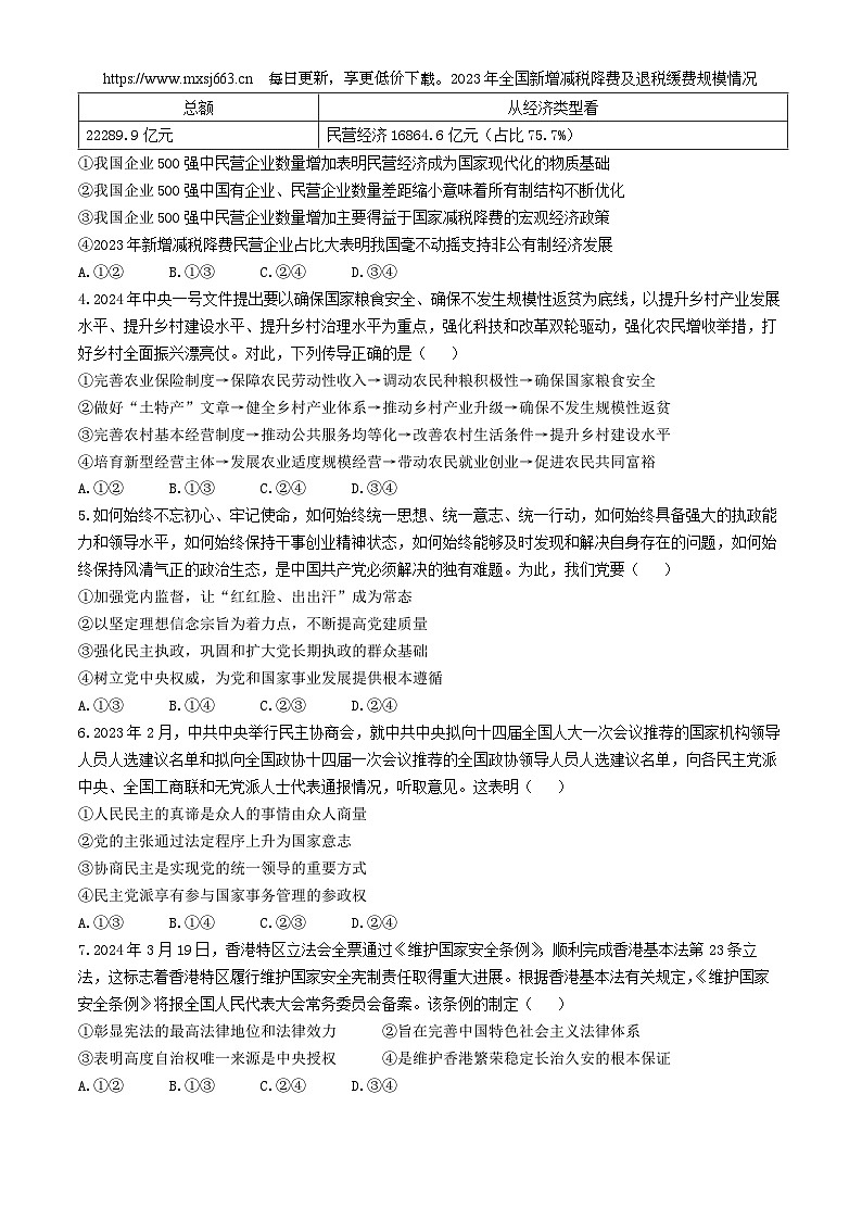 2024届山东省淄博市部分学校高三下学期二模政治试题02