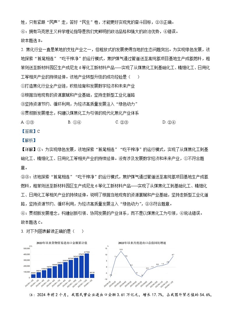 精品解析：2024届山东省烟台市德州市高三二模政治试题（解析版）第2页