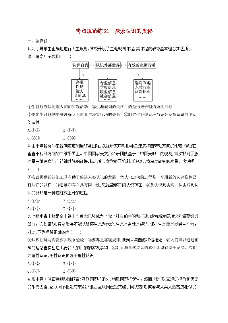 2025届高考政治一轮总复习考点规范练21探索认识的奥秘第1页