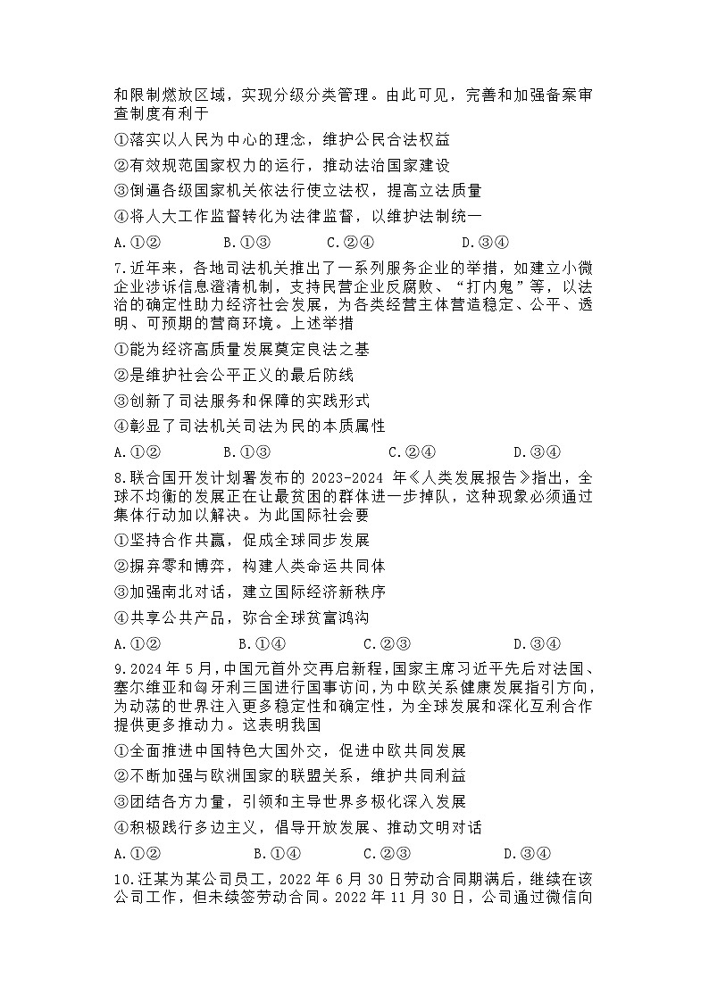 2024武汉高三年级五月模拟训练政治试卷含答案第3页