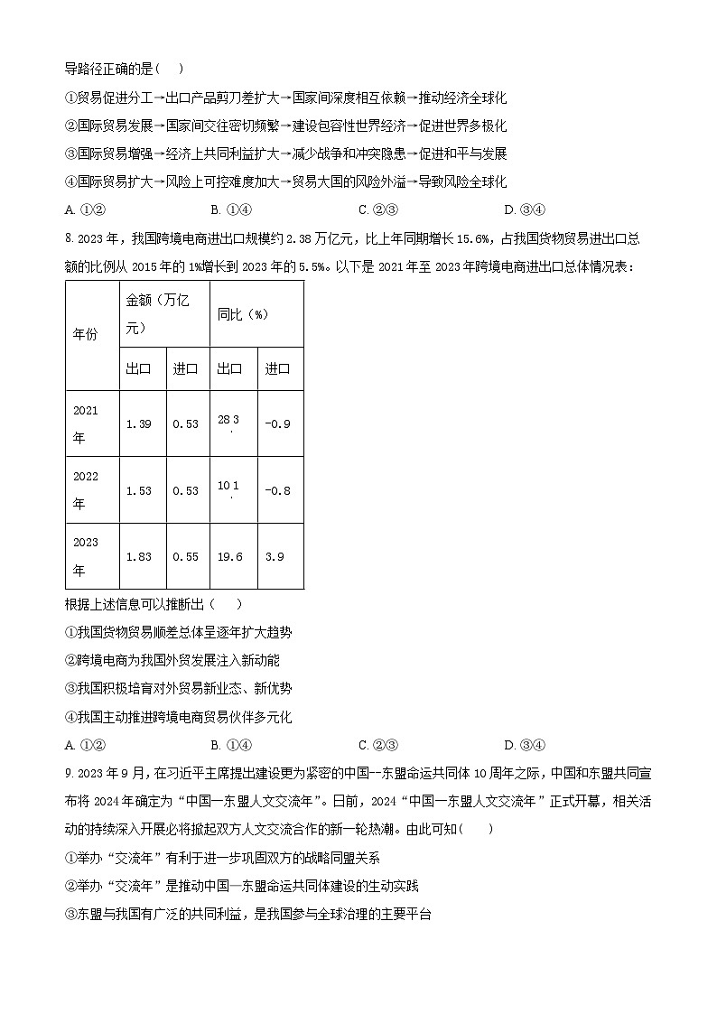 福建省福州外国语学校2023-2024学年高二下学期4月期中考试政治试题（Word版附解析）03
