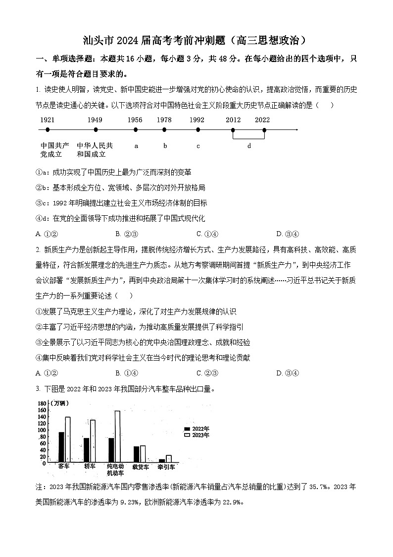 2024届广东省汕头市高三考前冲刺政治试题（学生版）第1页