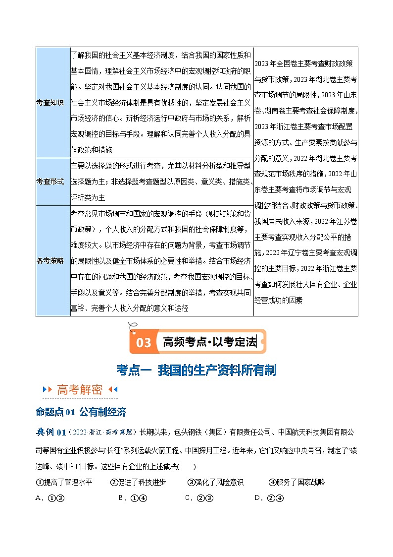 专题11  制度篇—基本经济制度（讲义）-【考点解密】2024年高考政治高频考点预测03