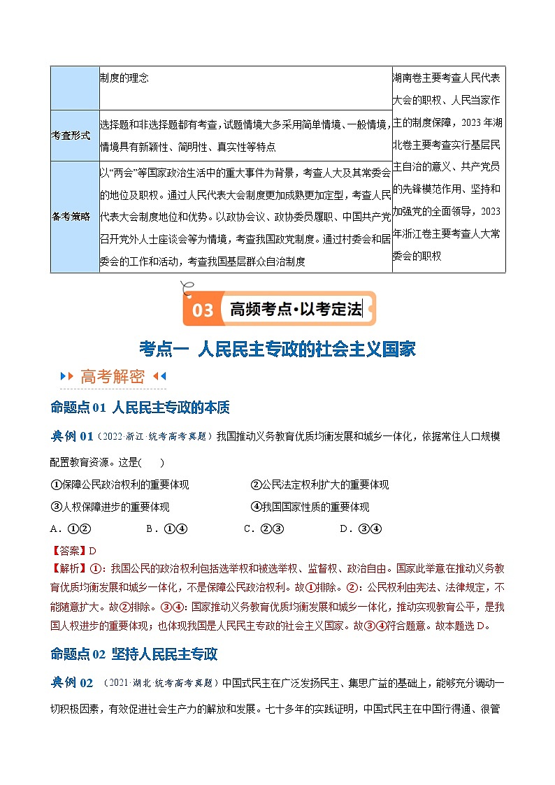 专题12  民主篇—人民当家作主（讲义）-【考点解密】2024年高考政治高频考点预测03