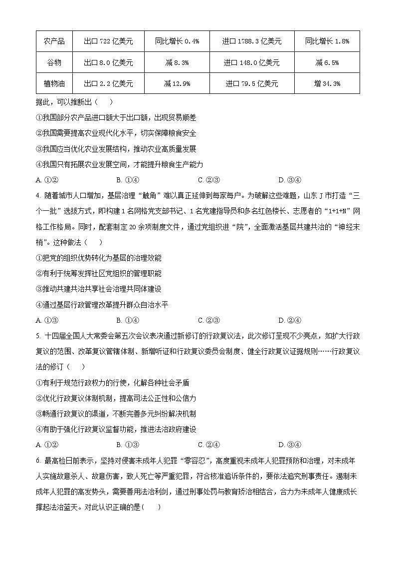 2024届福建省霞浦县第一中学高三下学期模拟考试政治试题（学生版+教师版 ）02