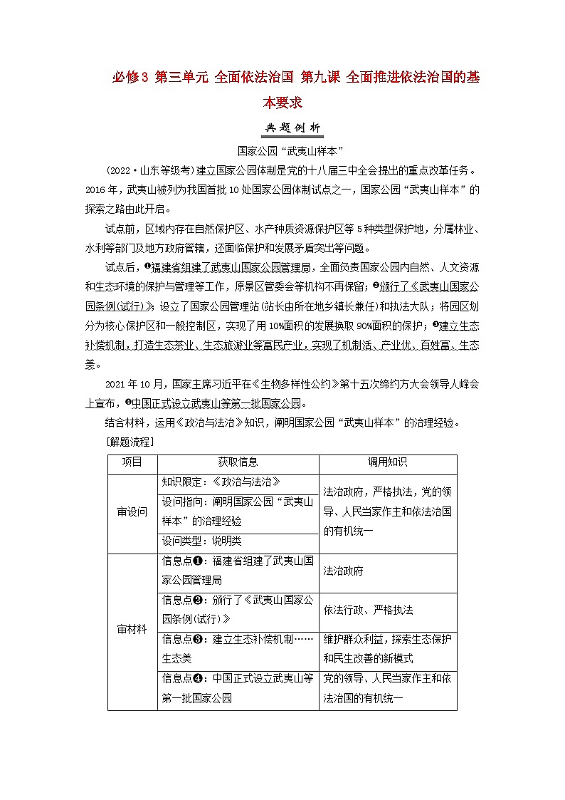 2025届高考政治一轮总复习素养提升训练题必修3第三单元全面依法治国第九课全面推进依法治国的基本要求第1页