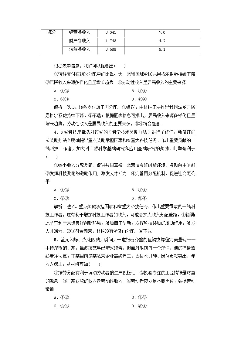 2025届高考政治一轮总复习课时跟踪练习题8我国的个人收入分配与社会保障02