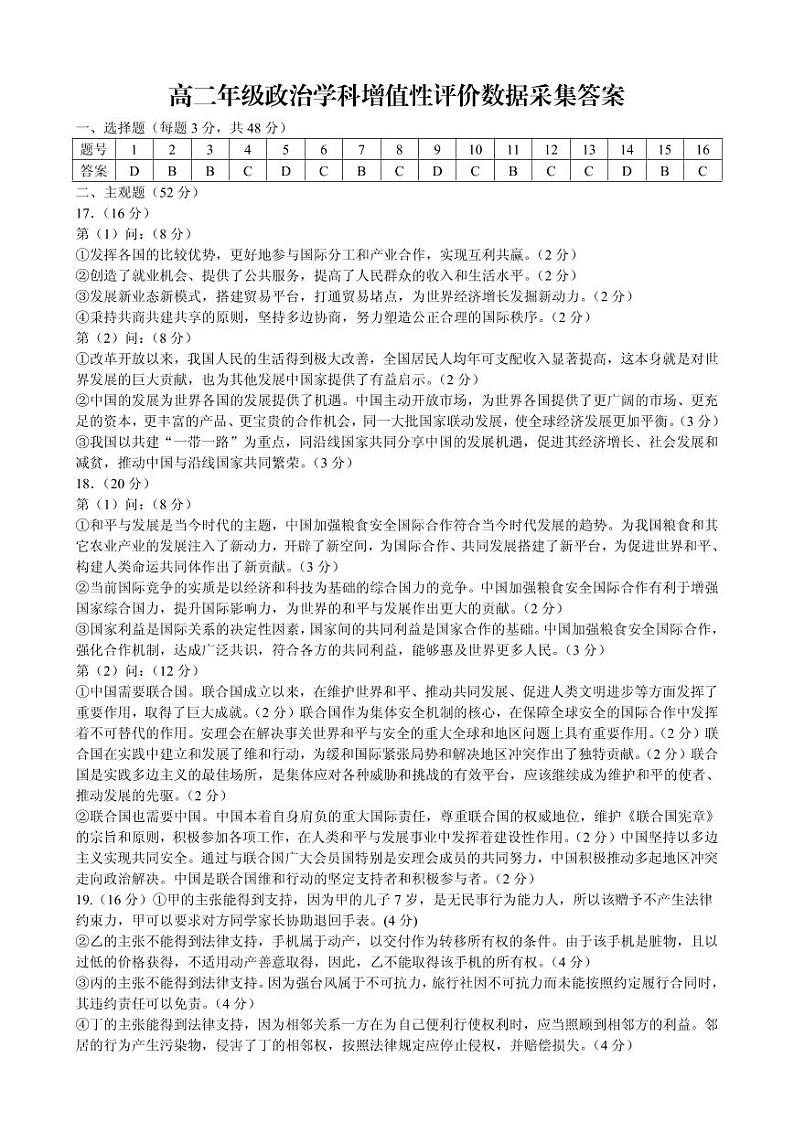 内蒙古呼和浩特市回民区2023-2024学年高二下学期期中考试政治试题01