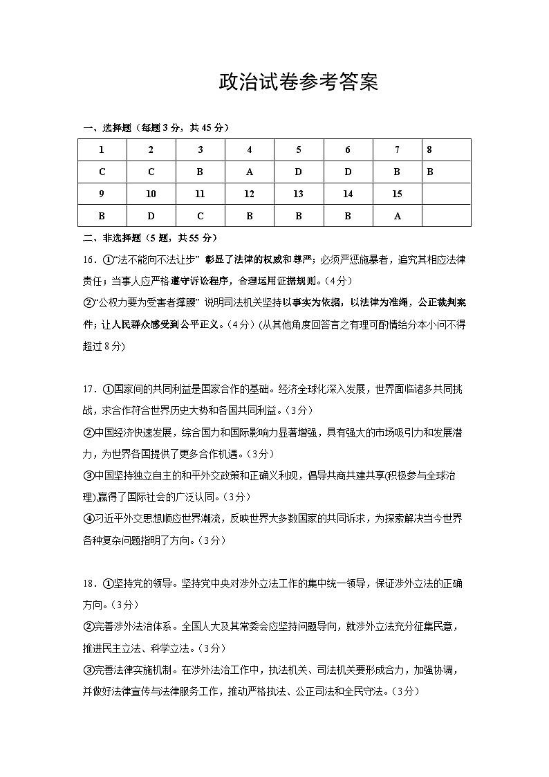 2024届江苏省东海县石榴高级中学高三5月模拟考试政治试题答案第1页