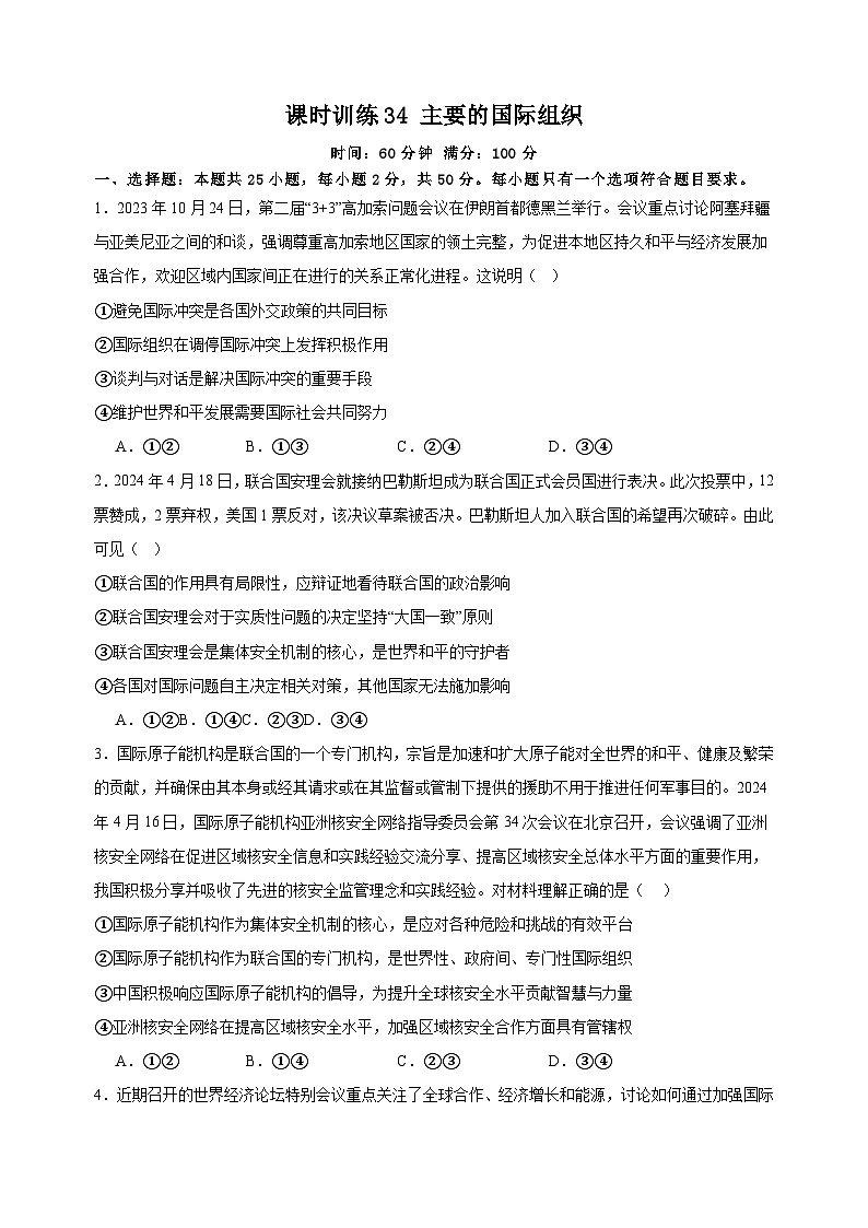 课时训练34 主要的国际组织（原卷版）2025年高考政治一轮复习统编版选择性必修一当代国际政治与经济第1页