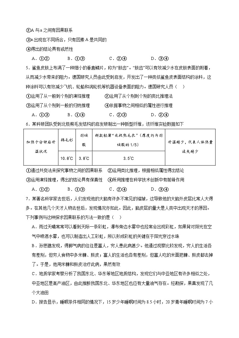课时训练52学会归纳与类比推理 （原卷版）2025年高考政治一轮复习统编版选择必修三逻辑与思维第2页
