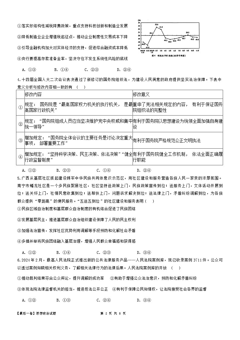 2024届福建省Z&W联盟高三下学期最后一卷政治试题第2页