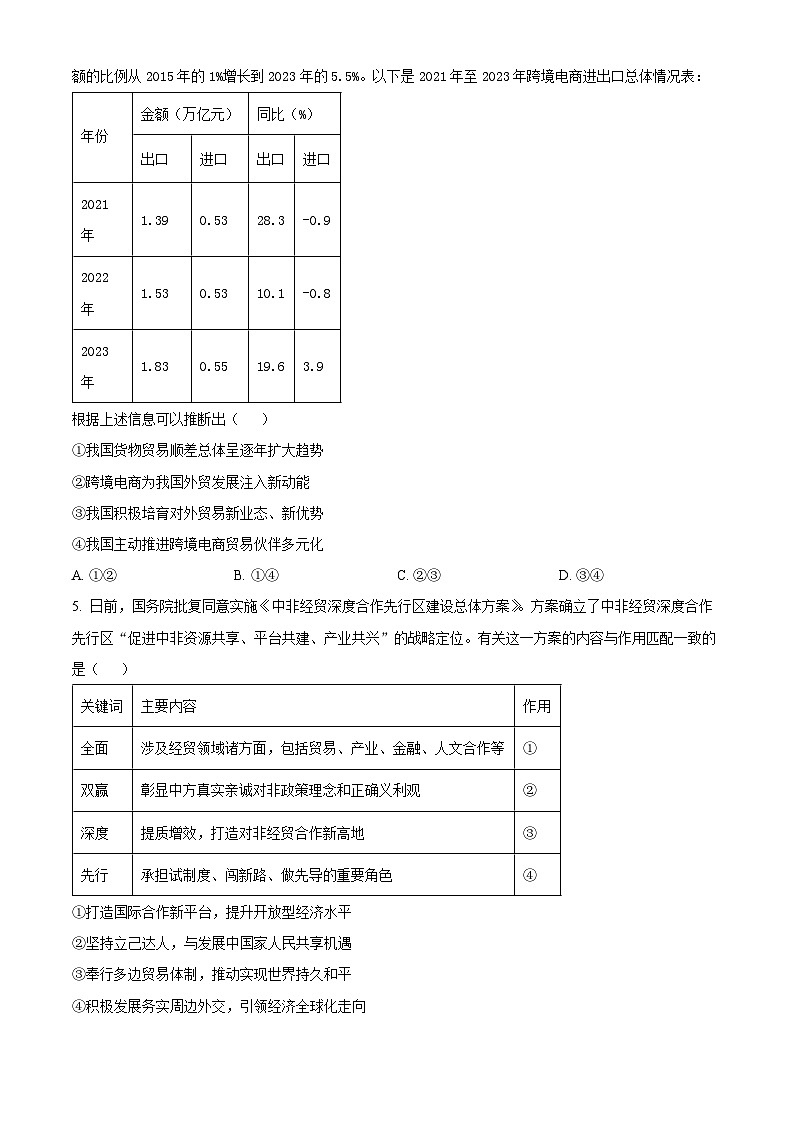 四川省内江市第六中学2023-2024学年高二下学期期中考试政治试题 Word版无答案第2页