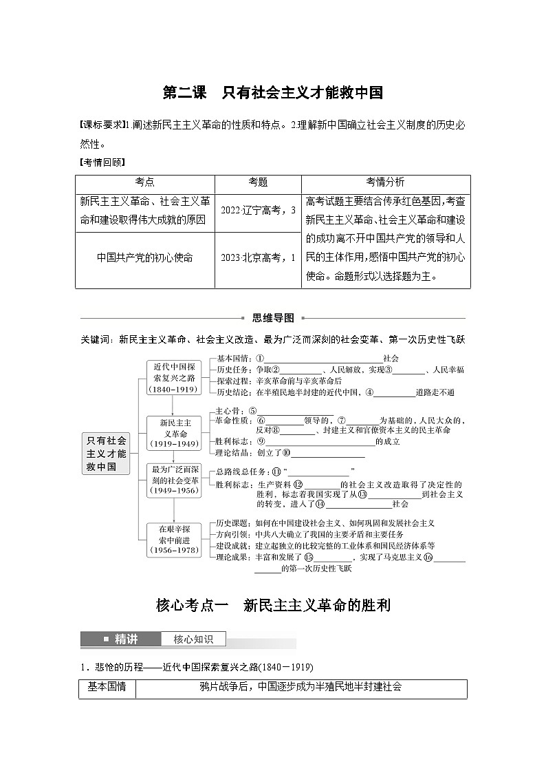 必修1 第二课 只有社会主义才能救中国-2025年高考政治一轮复习课件01