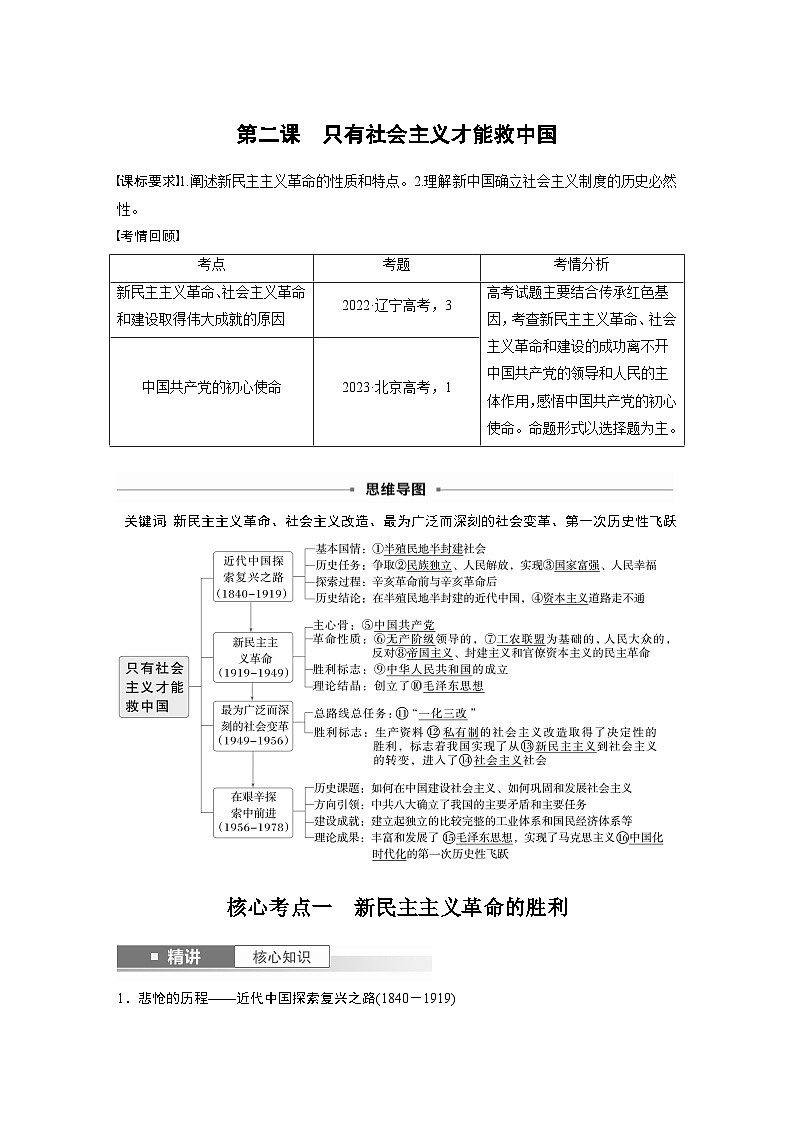 必修1 第二课 只有社会主义才能救中国-2025年高考政治一轮复习课件01