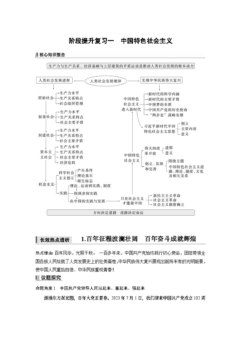 必修1 阶段提升复习一　中国特色社会主义-2025年高考政治一轮复习课件01