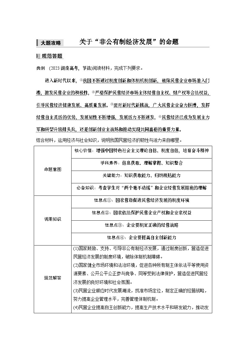 必修2 第五课　大题攻略　关于“非公有制经济发展”的命题-2025年高考政治一轮复习课件01