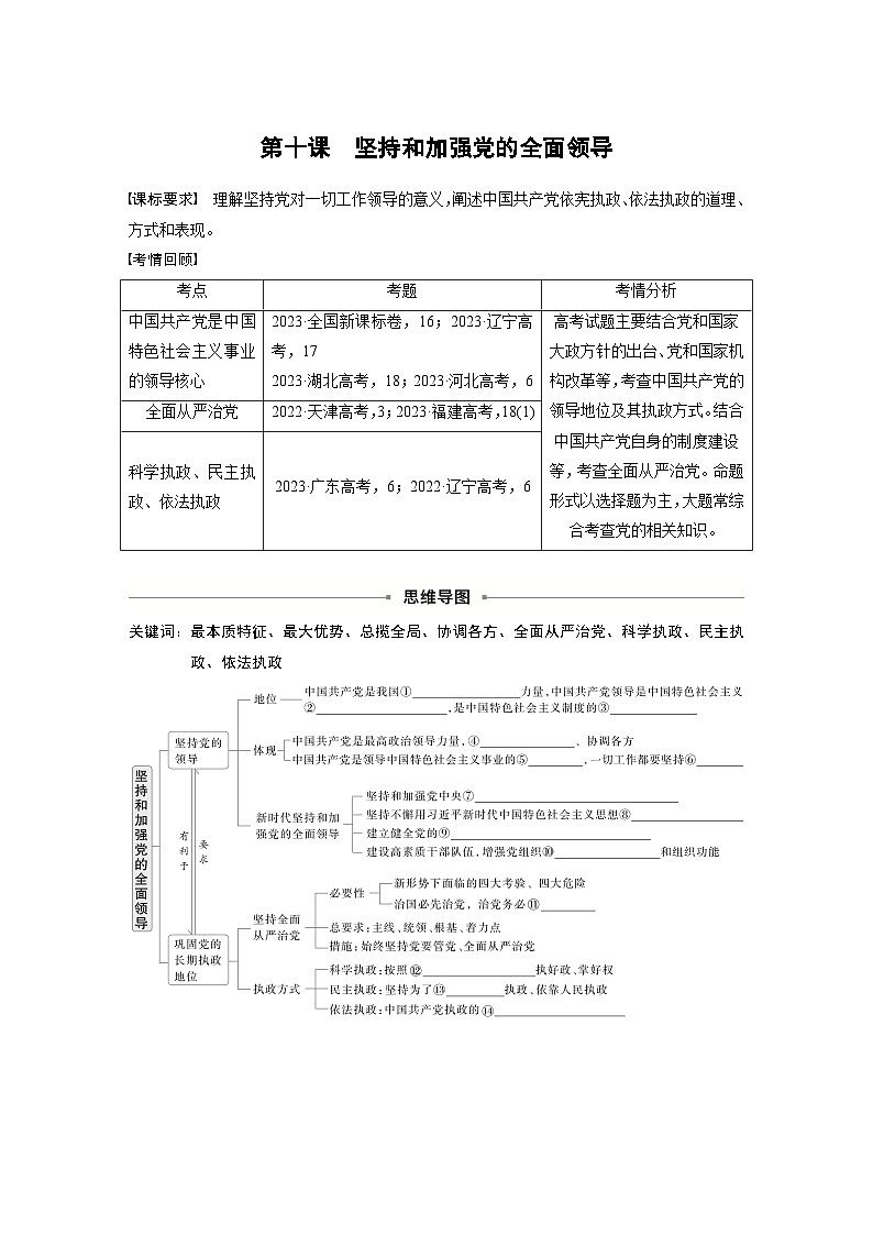 必修3 第十课　坚持和加强党的全面领导-2025年高考政治一轮复习课件01