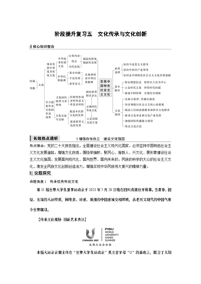 必修4 阶段提升复习五　文化传承与文化创新-2025年高考政治一轮复习课件01