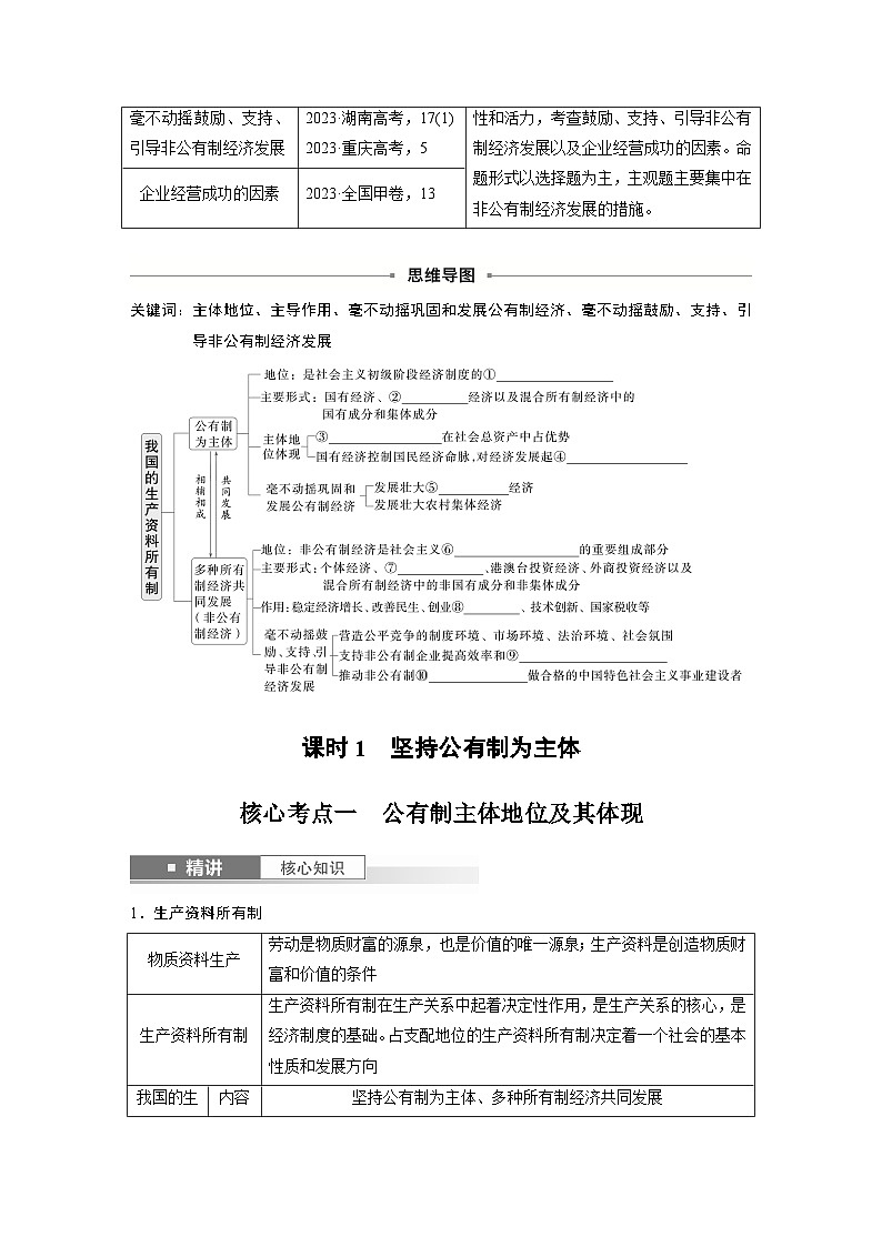 2025年高考政治大一轮复习 必修2 第五课　课时一　坚持公有制为主体（课件+讲义）02