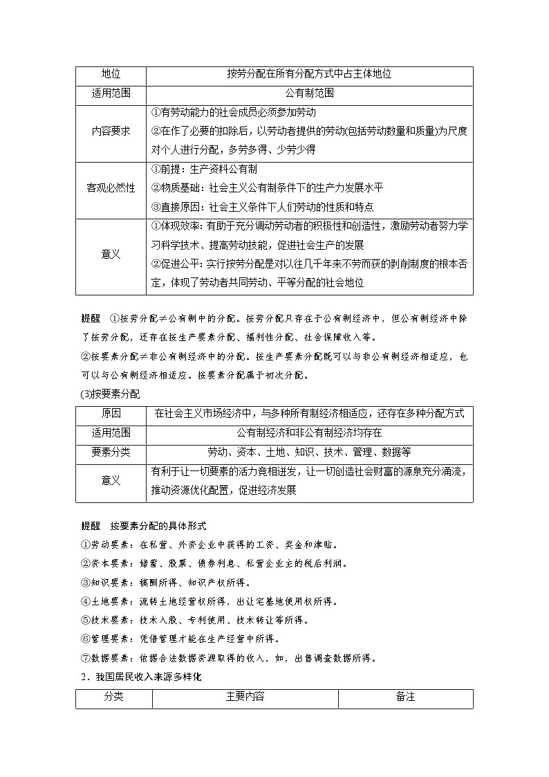 2025年高考政治大一轮复习 必修2 第八课　课时一　我国的个人收入分配（课件+讲义）03
