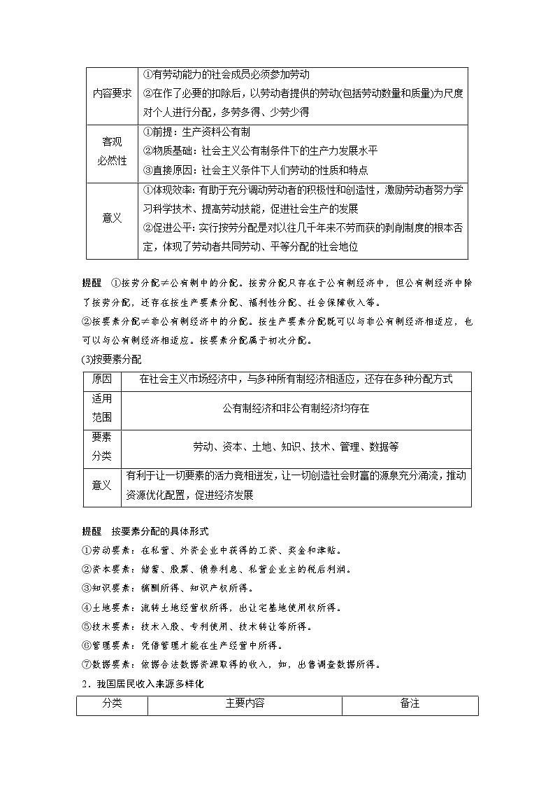 2025年高考政治大一轮复习 必修2 第八课　课时一　我国的个人收入分配（课件+讲义）03