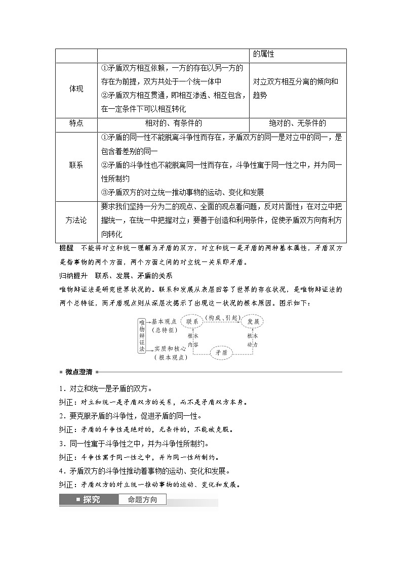 2025年高考政治大一轮复习 必修４ 第十九课　课时三　矛盾是事物发展的源泉和动力（课件+讲义）02