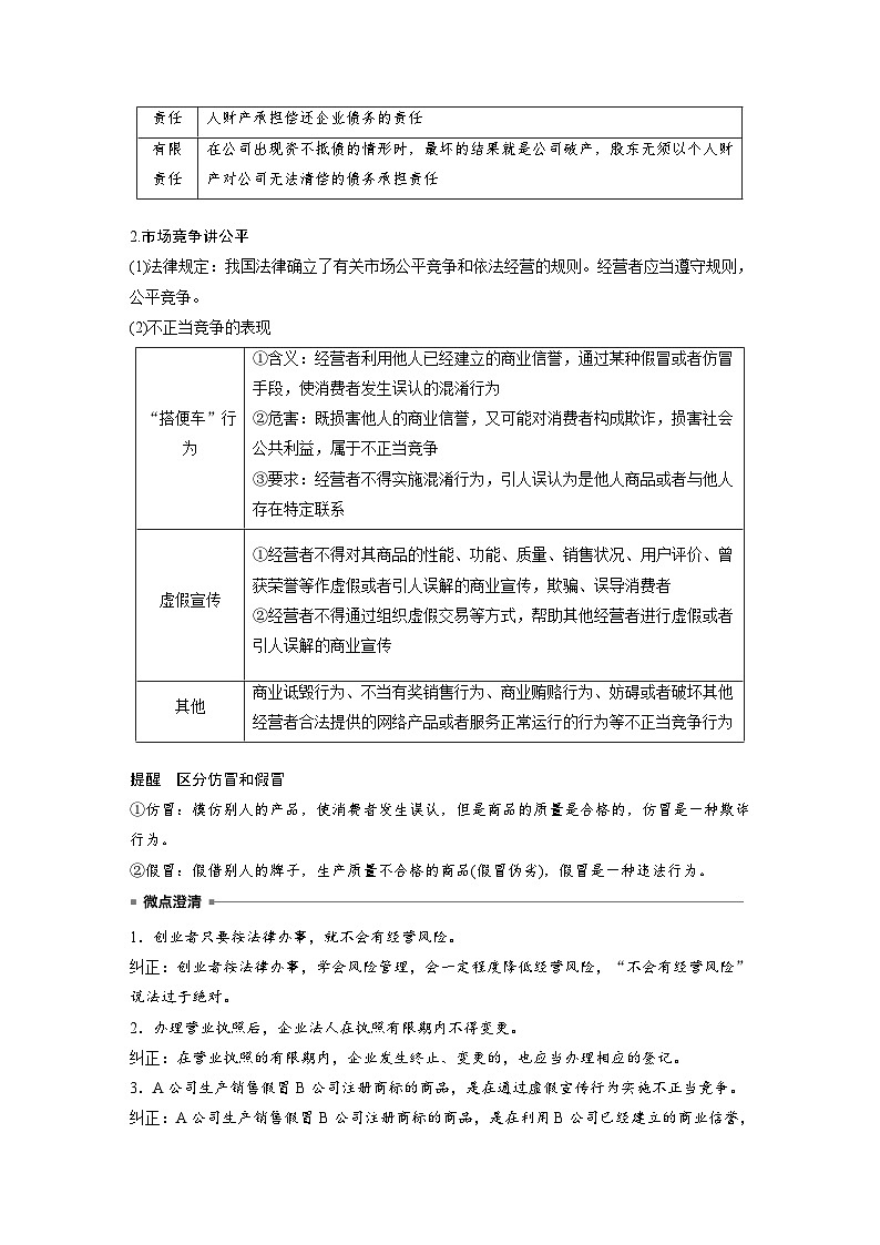 2025年高考政治大一轮复习 选择性必修2 第三十二课　课时2　自主创业与诚信经营（课件+讲义）02