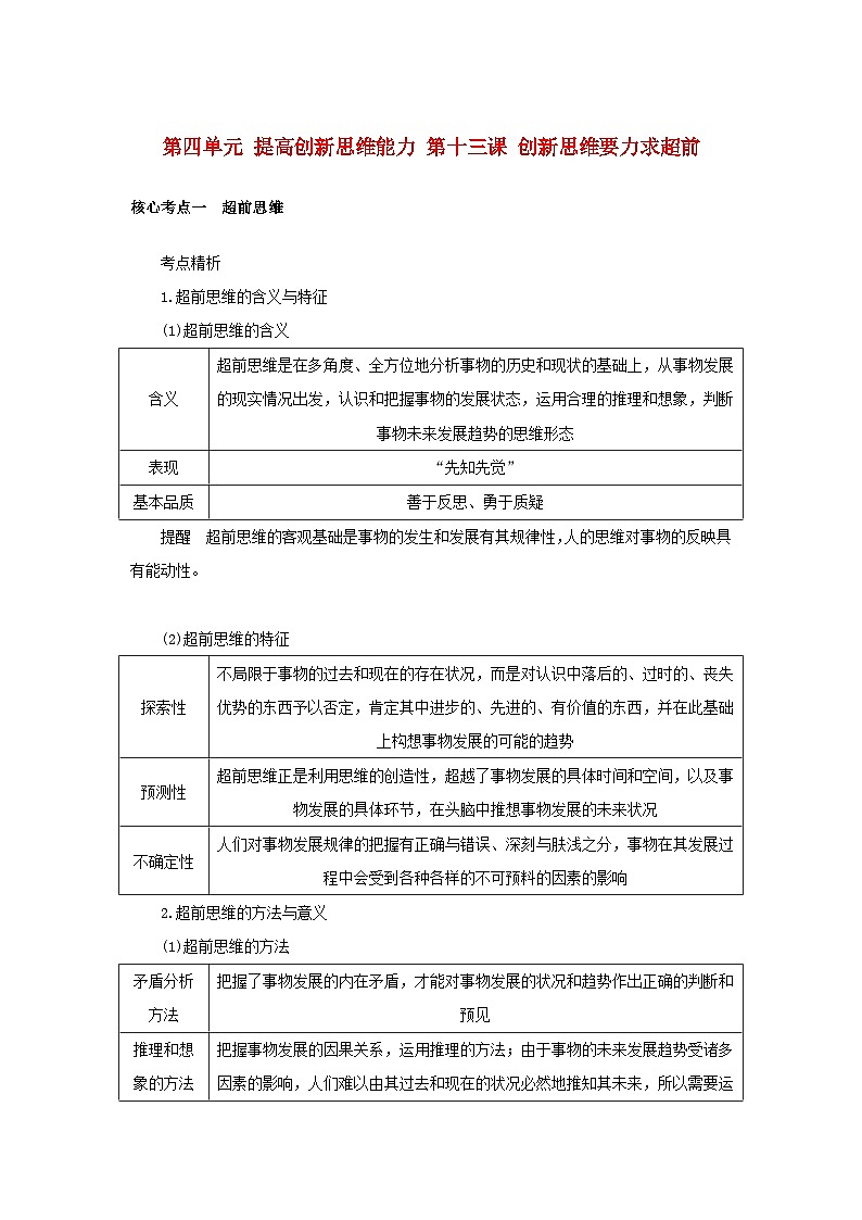 2025版高考政治全程一轮复习核心突破练习选择性必修3第四单元提高创新思维能力第十三课创新思维要力求超前第1页