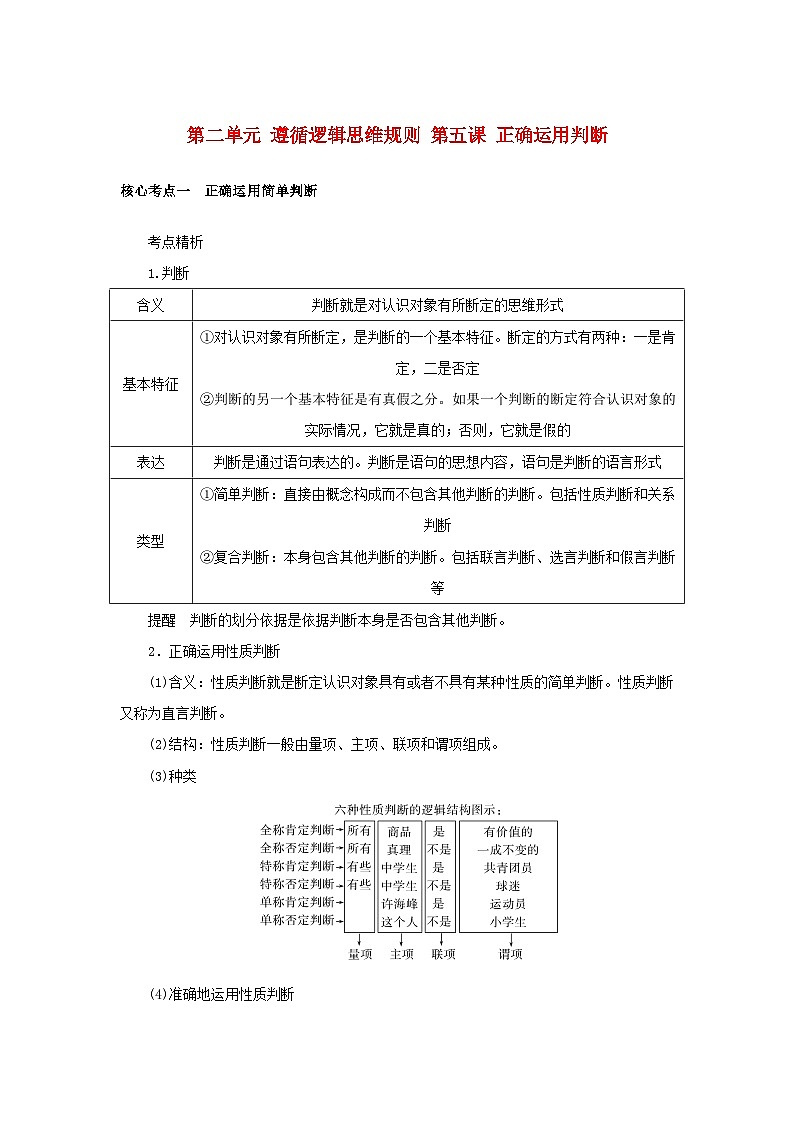 2025版高考政治全程一轮复习核心突破练习选择性必修3第二单元遵循逻辑思维规则第五课正确运用判断第1页