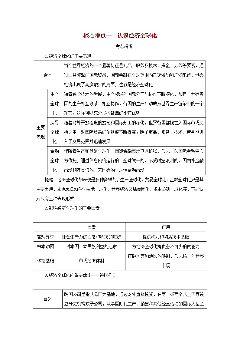 2025版高考政治全程一轮复习核心突破练习选择性必修1第三单元经济全球化第六课走进经济全球化01