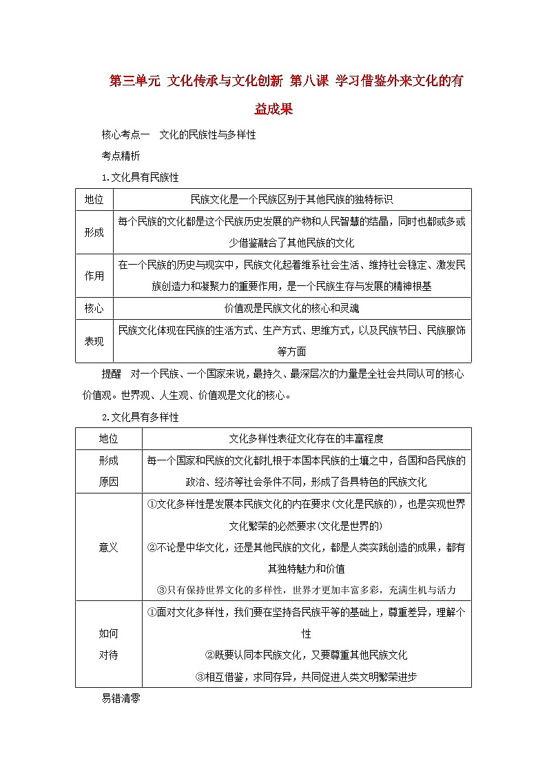 2025版高考政治全程一轮复习核心突破练习必修4第三单元文化传承与文化创新第八课学习借鉴外来文化的有益成果第1页