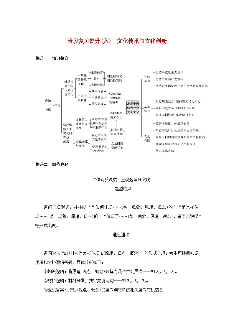 2025版高考政治全程一轮复习阶段复习提升练习六文化传承与文化创新第1页