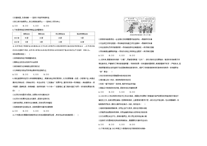 高中政治人教统编版必修1、2综合测评试卷（Word版附解析）02