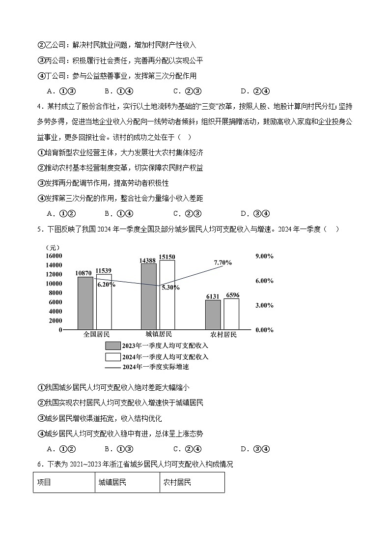 第四课 我国的个人收入分配与社会保障 课时检测 2024-2025学年度高中政治统编版必修二经济与社会02