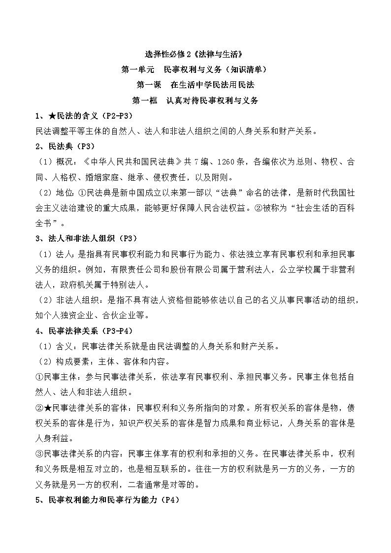 【单元复习】第一单元《民事权利与义务》复习课件+解读课件+单元测试+单元知识清单-统编版政治选择性必修201