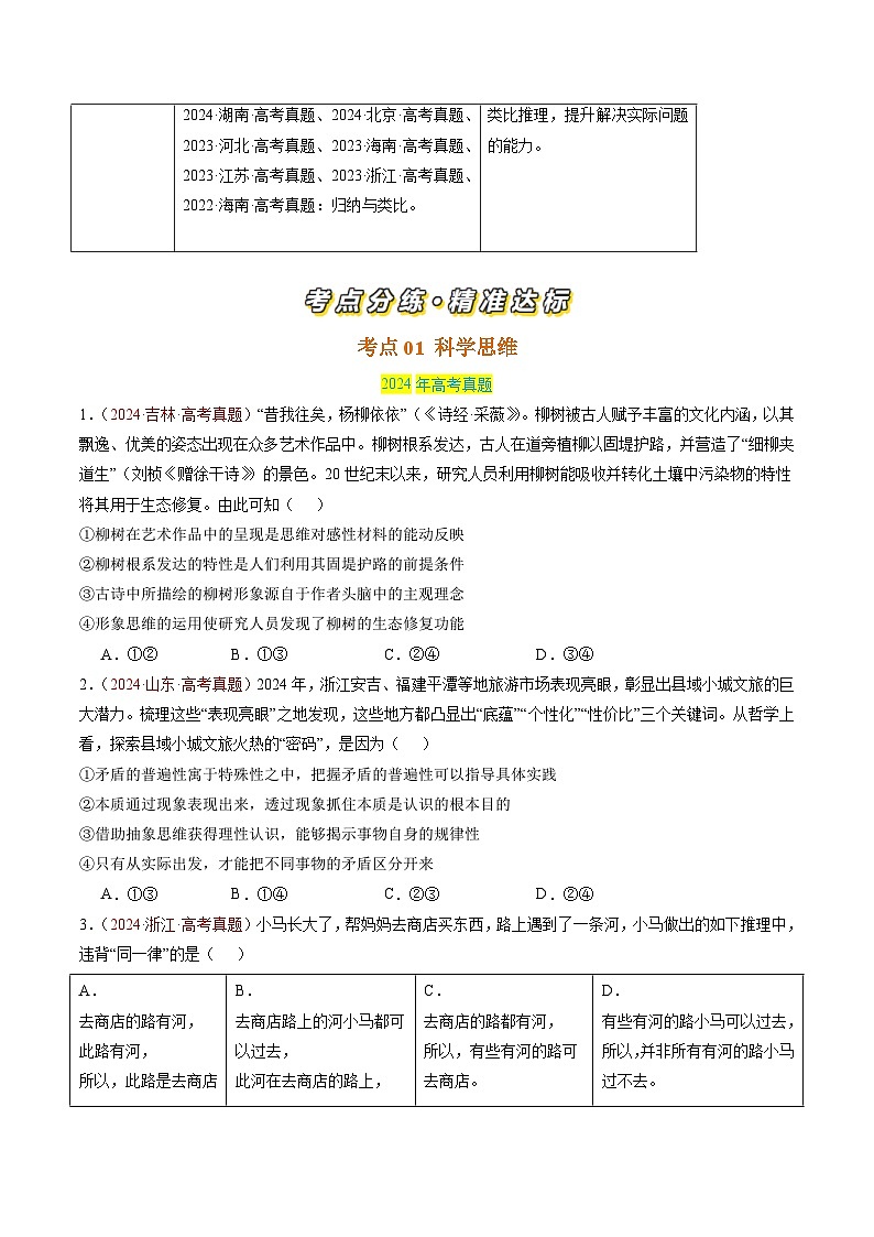 三年（2022-2024）高考政治真题分类汇编专题16 科学思维和逻辑思维（原卷版）02