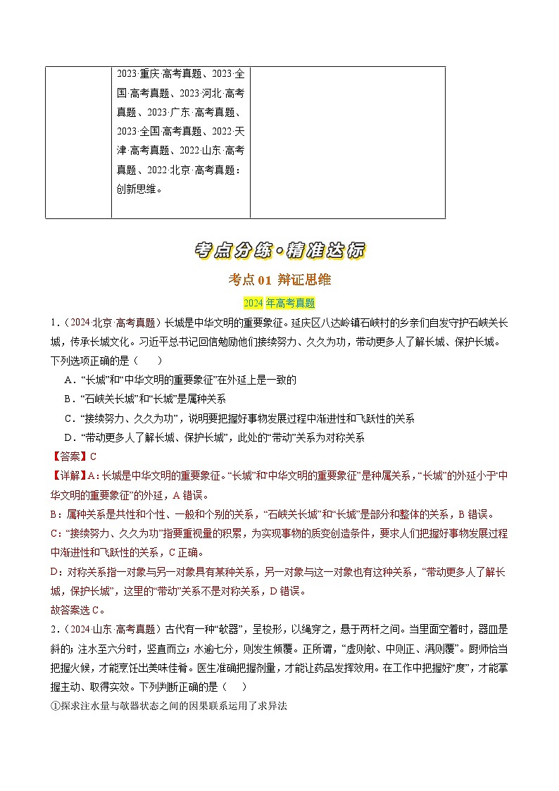 三年（2022-2024）高考政治真题分类汇编专题17 辩证思维和创新思维（解析版）02