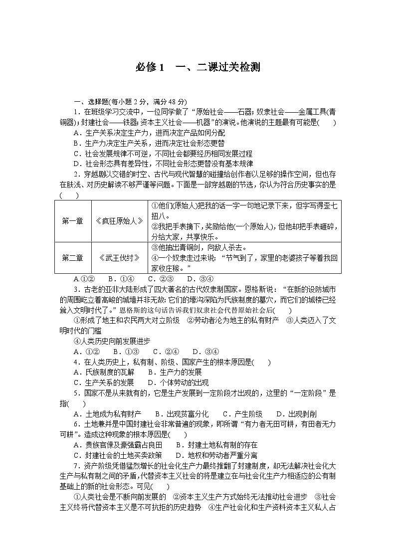 2024—2025高中政治一轮复习  必修1　一、二课过关检测01