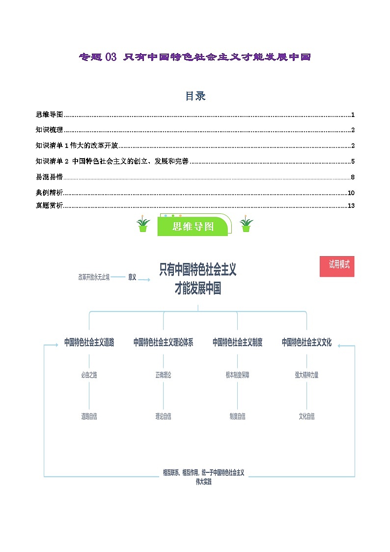 专题03 只有中国特色社会主义才能发展中国-【复习清单】最新高考政治一轮复习讲义（新高考通用）第1页
