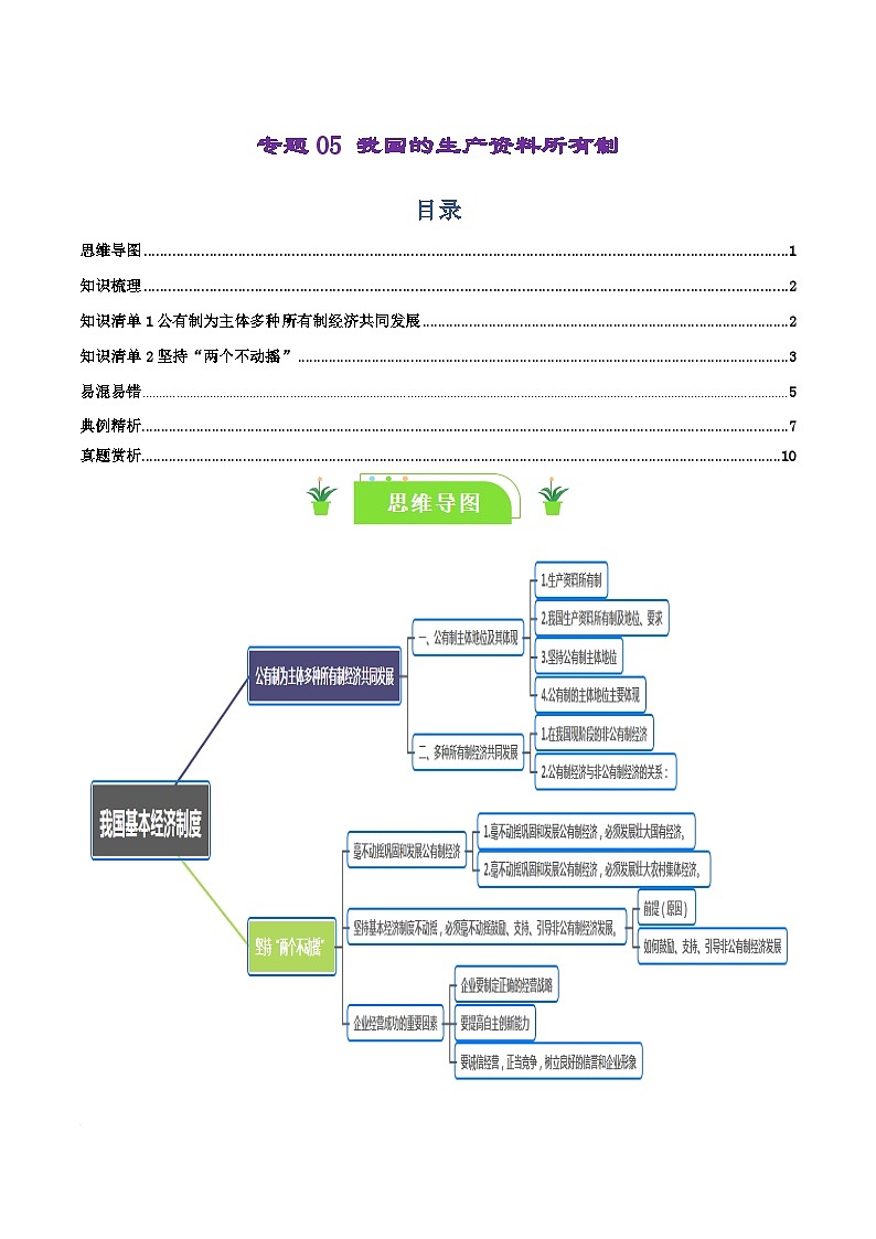 专题05 我国的生产资料所有制-【复习清单】最新高考政治一轮复习讲义（新高考通用）01