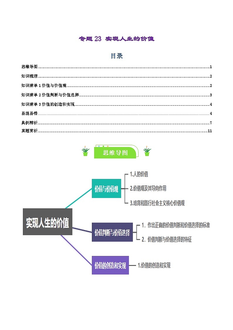 专题23 实现人生的价值-【复习清单】最新高考政治一轮复习讲义（新高考通用）第1页