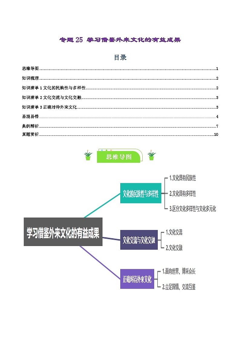 专题25 学习借鉴外来文化的有益成果（知识清单）-【复习清单】最新高考政治一轮复习讲义（新高考通用）第1页