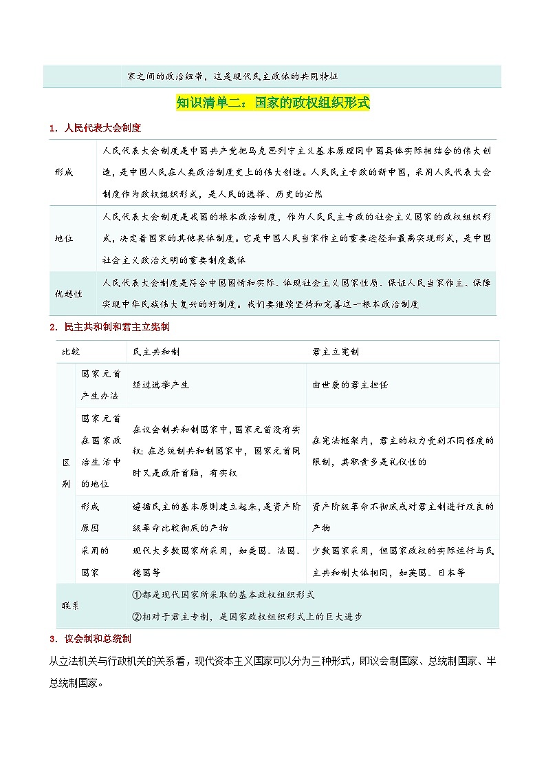 专题27 国体与政体（知识清单）-【复习清单】2024年高考政治一轮复习（新高考通用）第3页