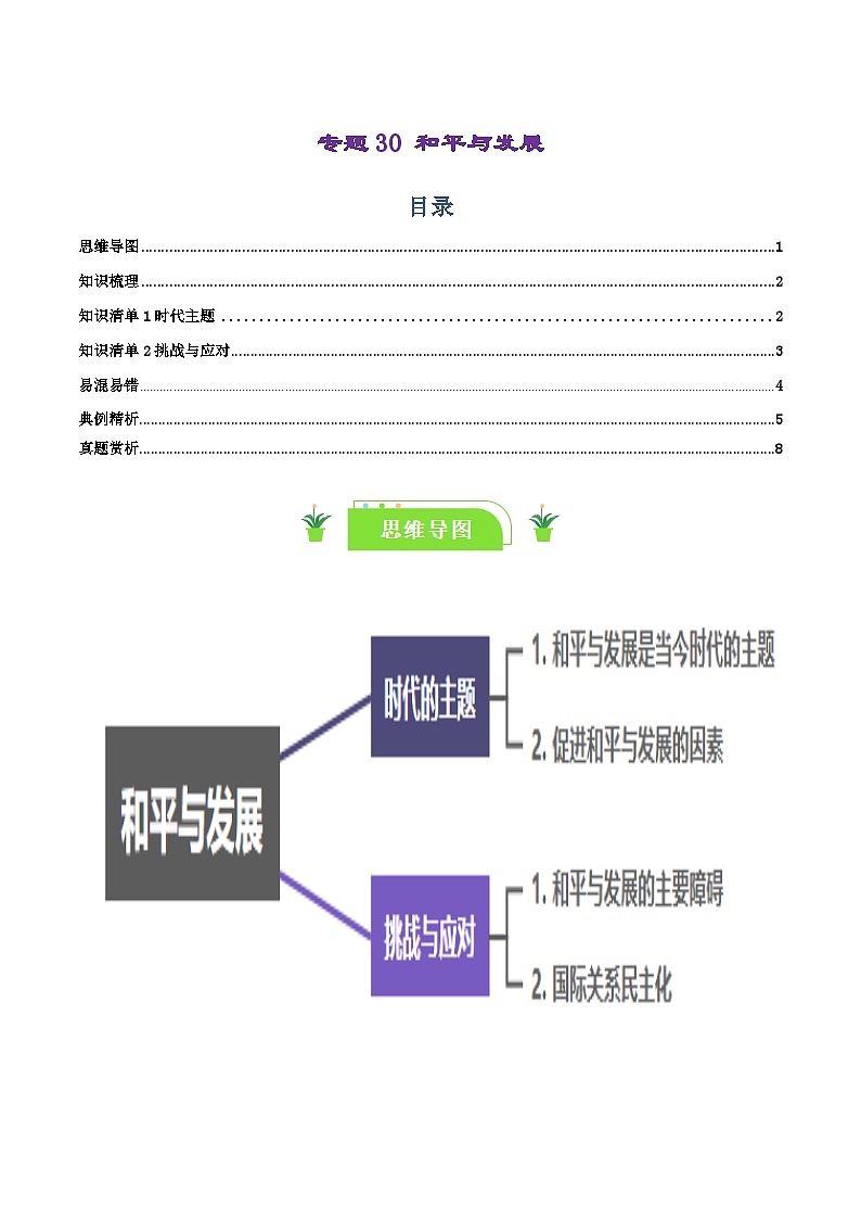 专题30 和平与发展（知识清单）-【复习清单】2024年高考政治一轮复习（新高考通用）第1页