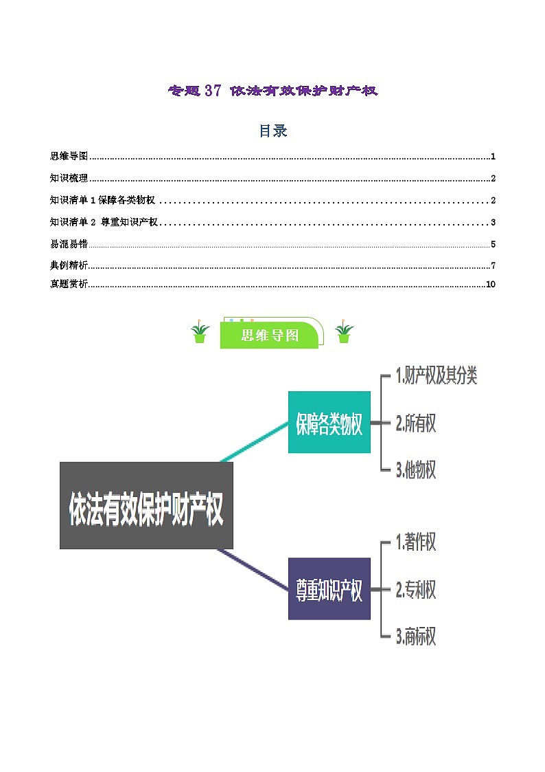 专题37 依法有效保护财产权（知识清单）-【复习清单】最新高考政治一轮复习讲义（新高考通用）第1页