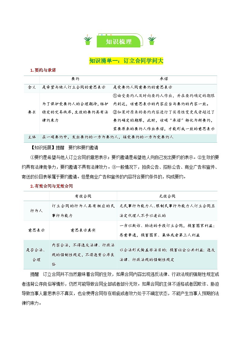 专题38 订约履约 诚信为本（知识清单）-【复习清单】最新高考政治一轮复习讲义（新高考通用）第2页