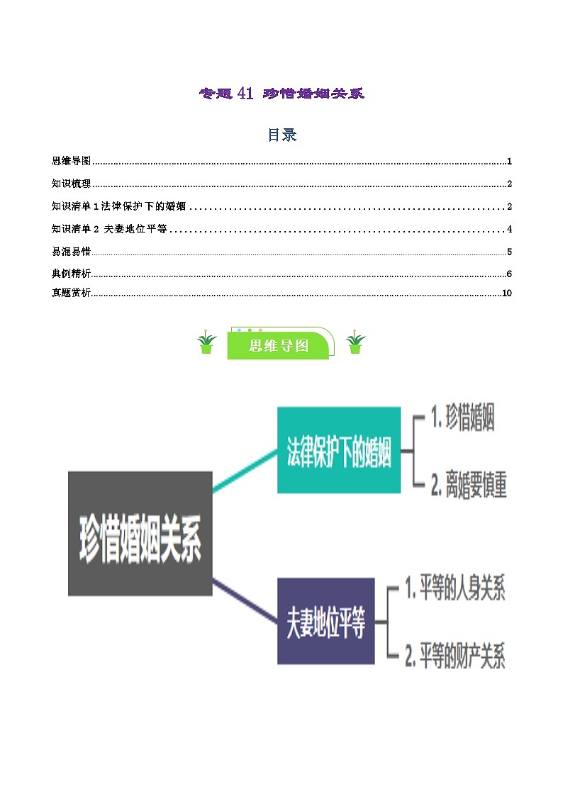 专题41 珍惜婚姻关系（知识清单）-【复习清单】最新高考政治一轮复习讲义（新高考通用）第1页