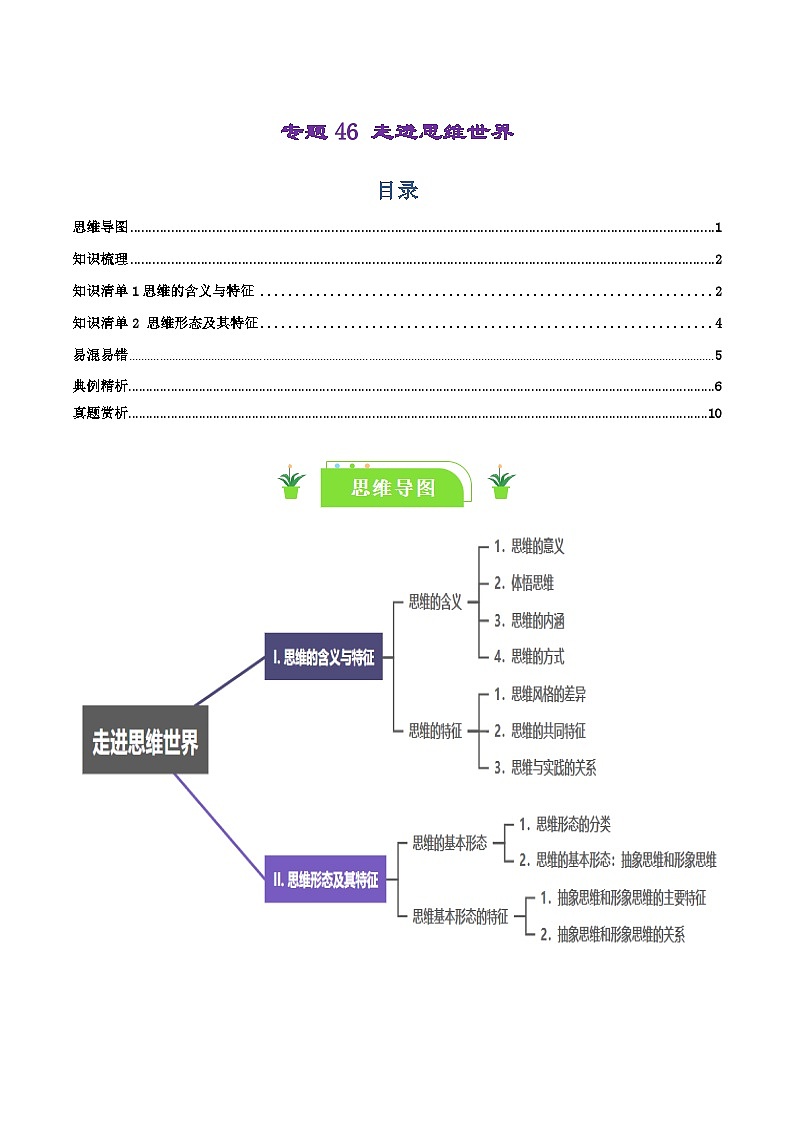 专题46 走进思维世界（知识清单）-【复习清单】最新高考政治一轮复习讲义（选择性必修3）01